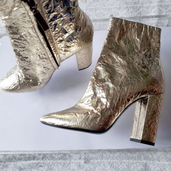 NWOT Saint Laurent metallic gold heeled ankle boot - Picture 8 of 11